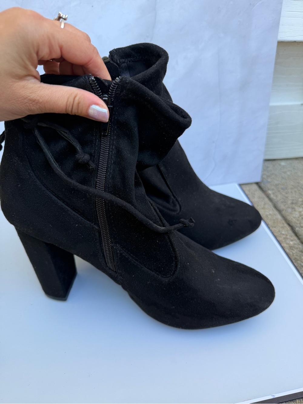 Bomboo Women’s Black Suede Block Heel Ankle Boots